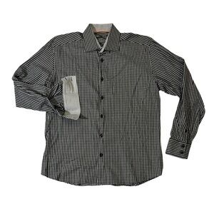 Bertigo meme L Large black white geo textured woven cotton button up shirt EUC